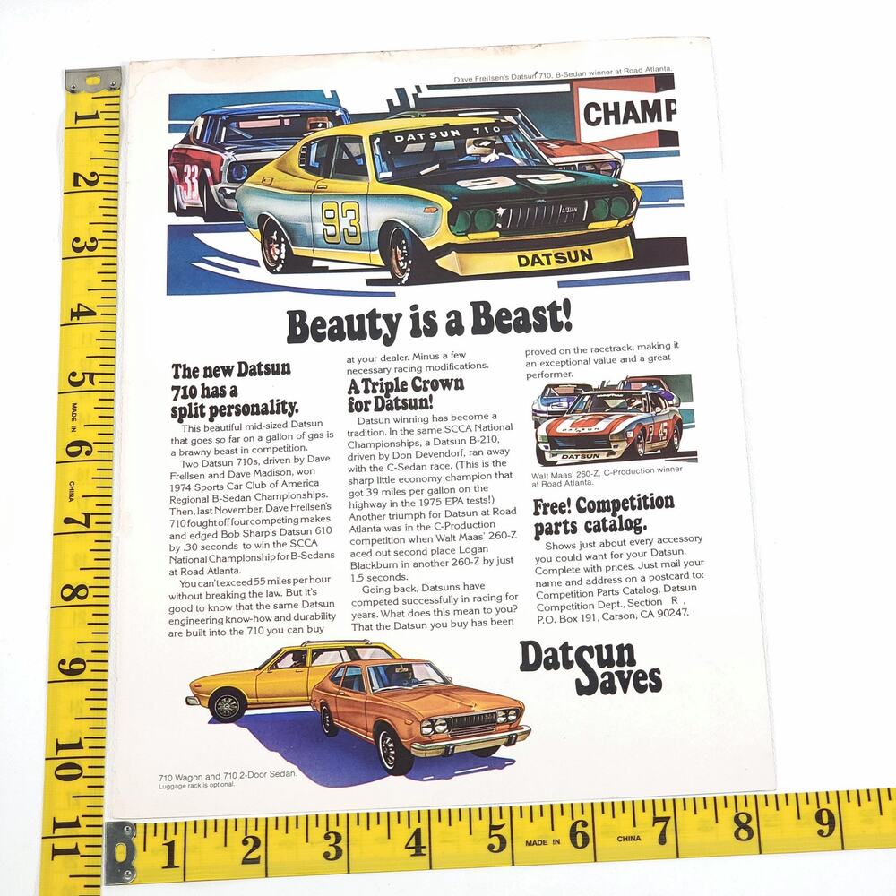 1975 Datsun 710 260-Z Beauty Is A Beast 8" x 11" Print Ad Road‎ Test Magazine